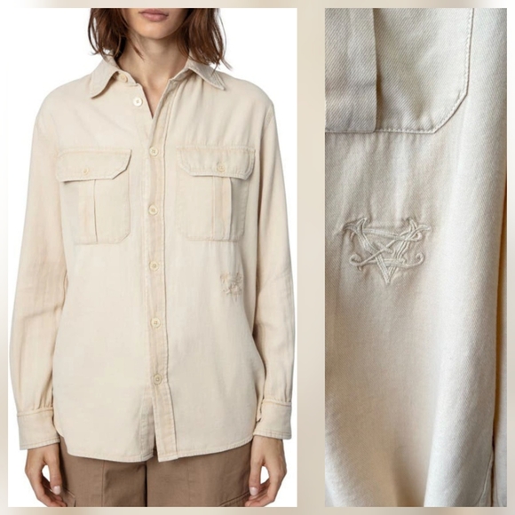 *NEW* Zadig & Voltaire Beige Button-Up Shirt - Picture 2 of 4